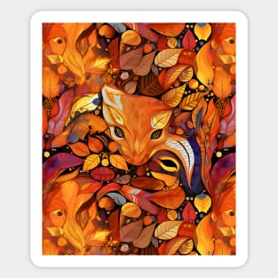 Cute Fall Fox Autumn Leaves Vintage Thanksgiving Sticker